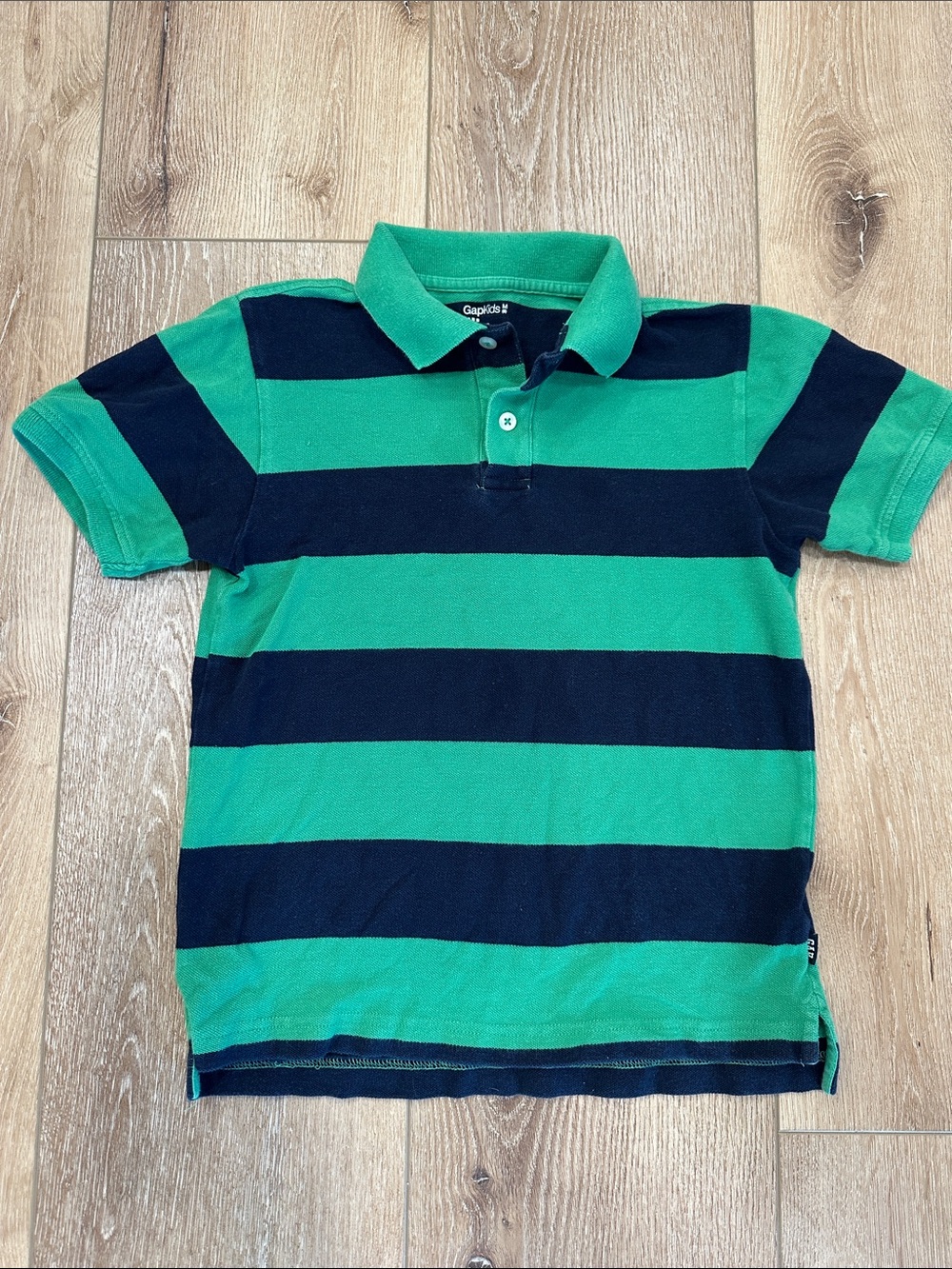 GAP Boys Green & Navy Striped Polo Shirt Short Sleeve Size Medium Classic